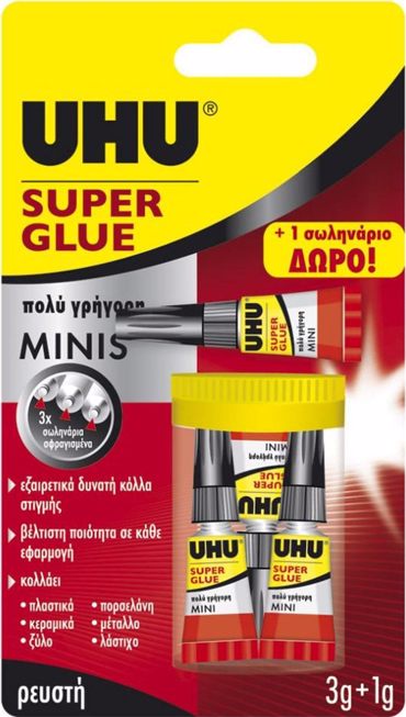 UHU Υγρή Κόλλα Στιγμής Super Glue Minis 3τμχ 3ml