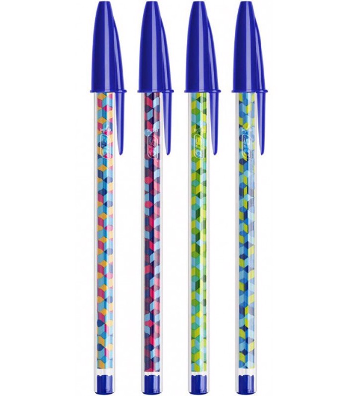 Stulo Bic cristal collection medium 1.0mm trixromo ble-glazio-kitrino-Roz